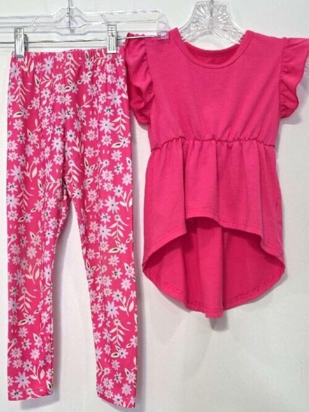 Girl's Size 5yr 2pc Short Sleeve Top Hi-Lo Bottom Matching Floral Leggings T18
